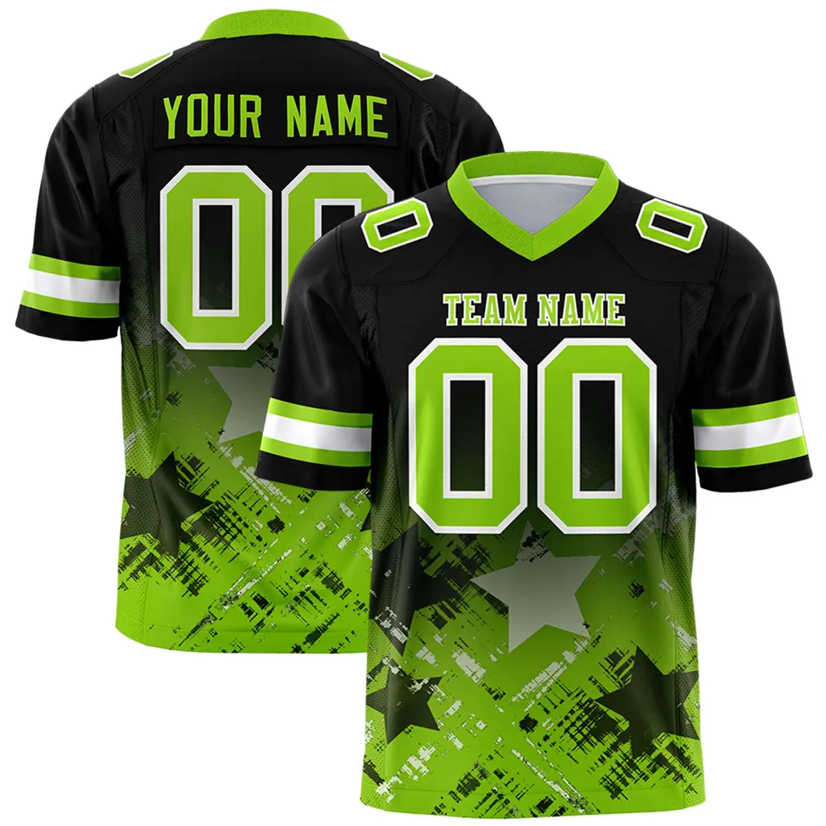 Black Neon Green Star Gradient Flag Football Jersey