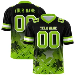 Black Neon Green Star Gradient Flag Football Jersey 1