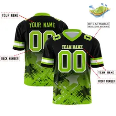 Black Neon Green Star Gradient Flag Football Jersey 2
