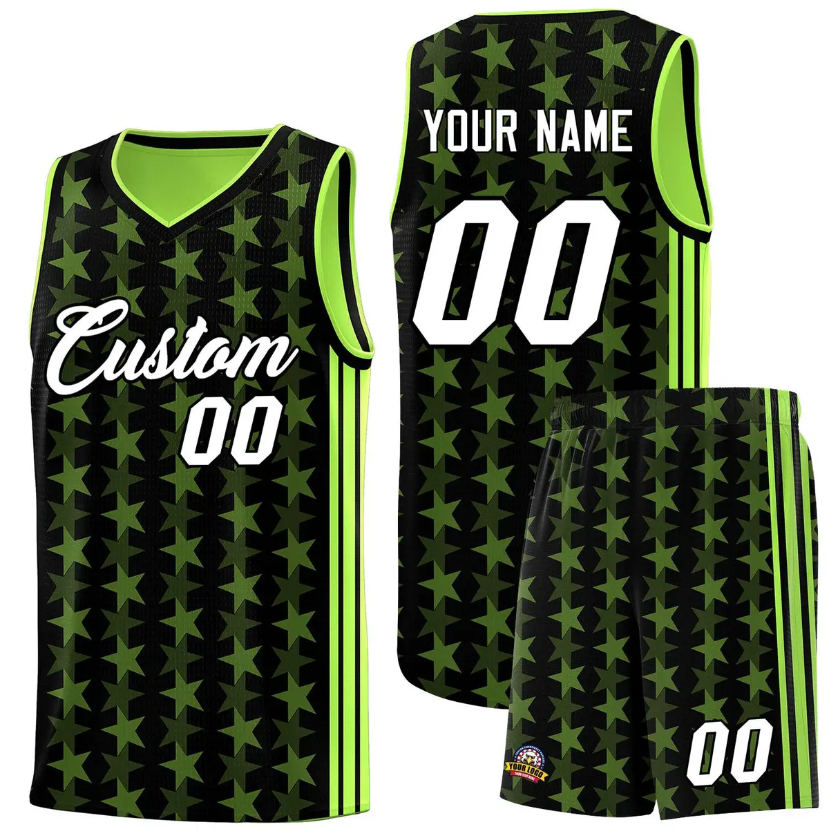 Black Neon Green Star Graffiti Basketball Jersey