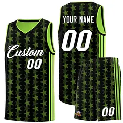 Black Neon Green Star Graffiti Basketball Jersey 1
