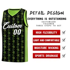 Black Neon Green Star Graffiti Basketball Jersey 2