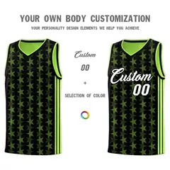 Black Neon Green Star Graffiti Basketball Jersey 3