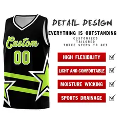 Black Neon Green Star Pattern Double Lines Basketball Kits 2