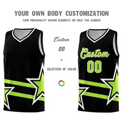 Black Neon Green Star Pattern Double Lines Basketball Kits 3