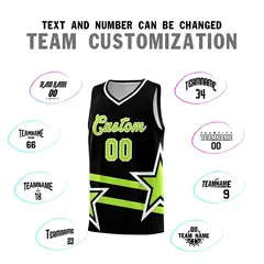 Black Neon Green Star Pattern Double Lines Basketball Kits 4