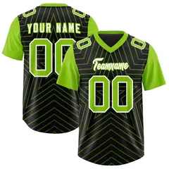 Black Neon Green Star Pattern Raglan Football Jersey 1