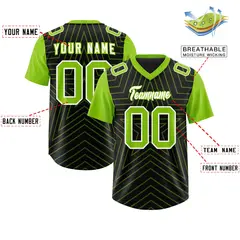 Black Neon Green Star Pattern Raglan Football Jersey 2