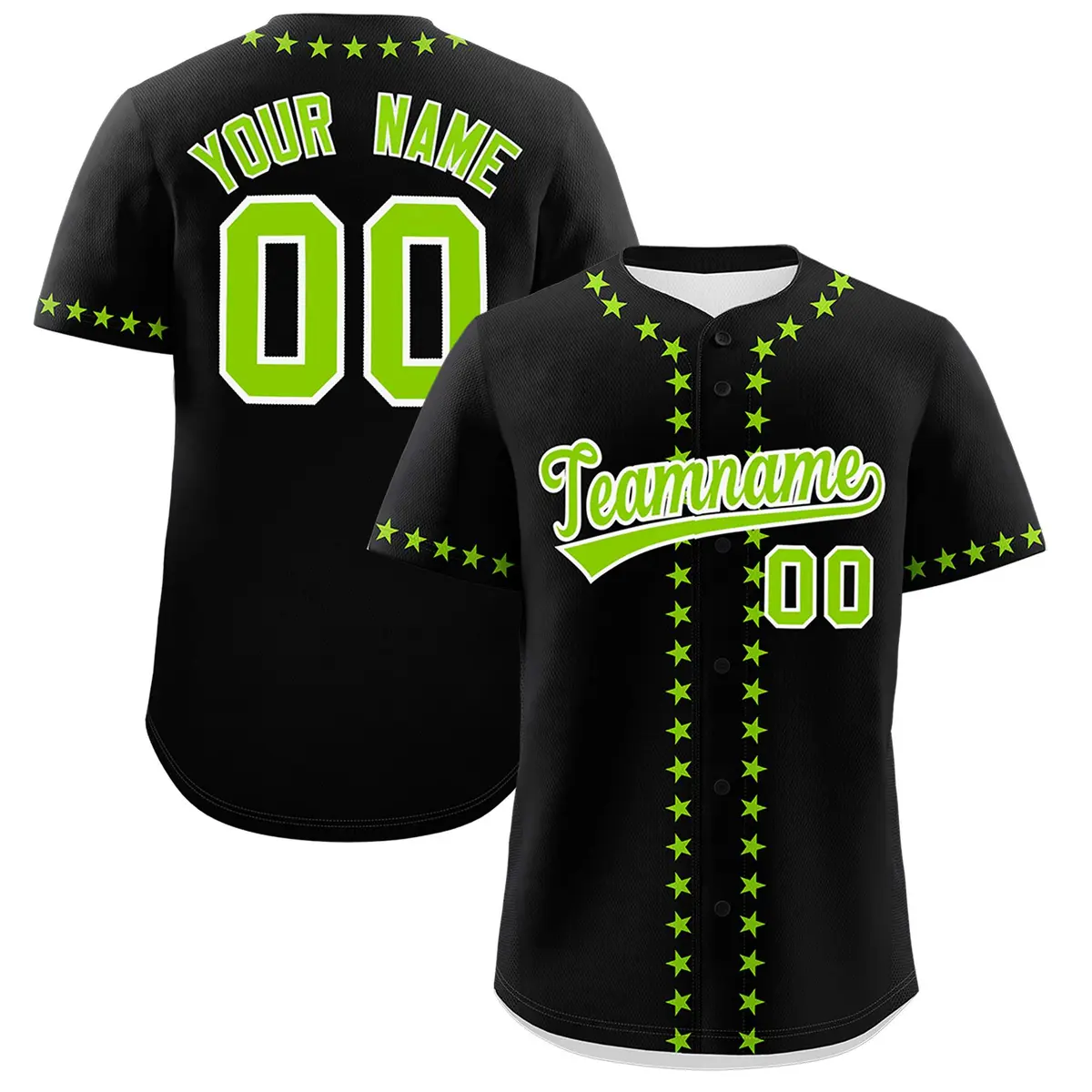 Black Neon Green Star Ribbing Authentic Baseball Jersey