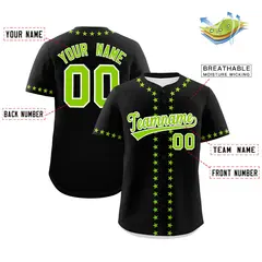 Black Neon Green Star Ribbing Authentic Baseball Jersey 2