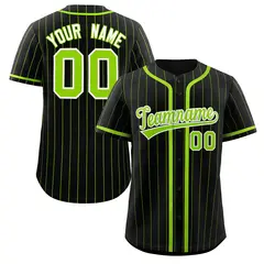 Black Neon Green Stripe Full Button Baseball Jersey 1