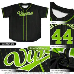 Black Neon Green Stripe Full Button Baseball Jersey 2