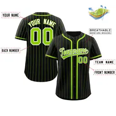 Black Neon Green Stripe Full Button Baseball Jersey 3