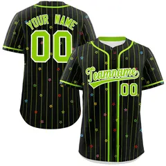 Black Neon Green Stripe Star Pattern Baseball Jersey