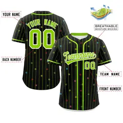 Black Neon Green Stripe Star Pattern Baseball Jersey 2