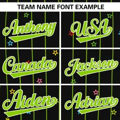 Black Neon Green Stripe Star Pattern Baseball Jersey 3