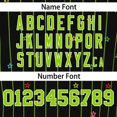 Black Neon Green Stripe Star Pattern Baseball Jersey 4