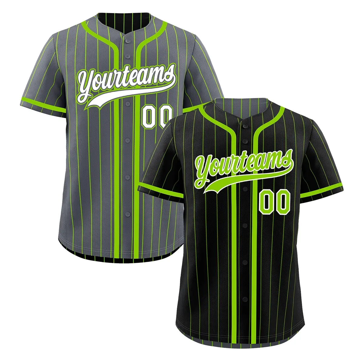 Black Neon Green Striped Reversible Baseball Jersey Game Day