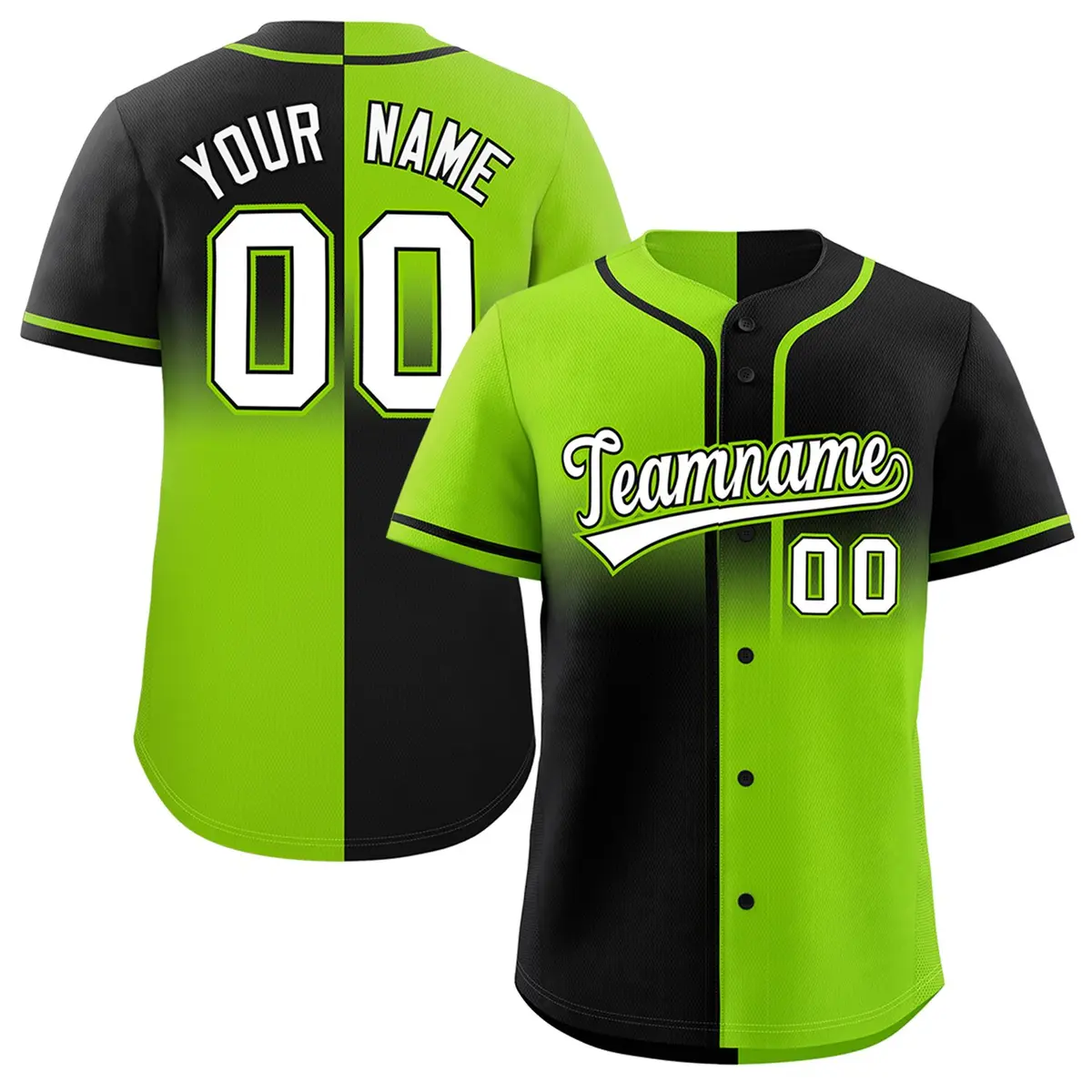 Black Neon Green Symmetrical Gradient Baseball Jersey