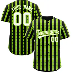 Black Neon Green Thick Striped Star Pattern Baseball Jersey 1
