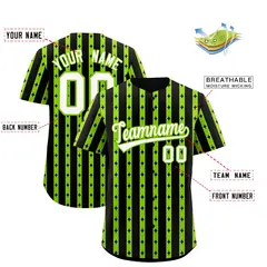 Black Neon Green Thick Striped Star Pattern Baseball Jersey 2