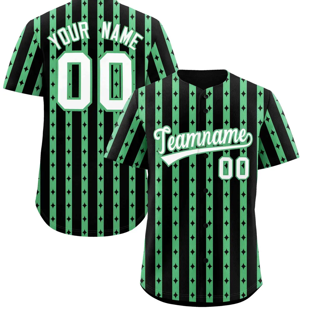 Black Neon Green Thick Striped Star Pattern Baseball Jersey