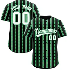 Black Neon Green Thick Striped Star Pattern Baseball Jersey 1