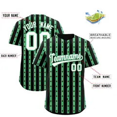 Black Neon Green Thick Striped Star Pattern Baseball Jersey 2