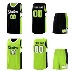 Black Neon Green U-shaped Side Pattern Double Side Basketball Jersey 2