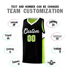 Black Neon Green U-shaped Side Pattern Double Side Basketball Jersey 4