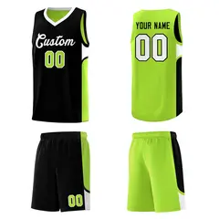 Black Neon Green U-shaped Side Pattern Double Side Basketball Jersey 5
