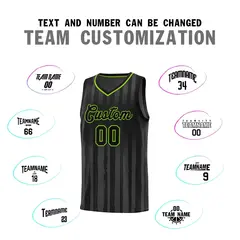 Black Neon Green Vertical Stripe Basketball Jersey 3
