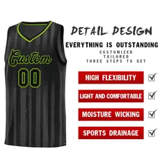 Black Neon Green Vertical Stripe Basketball Jersey 4