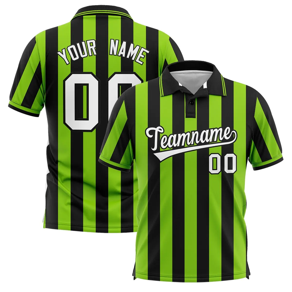 Black Neon Green Vertical Stripes Performance Polo Shirt