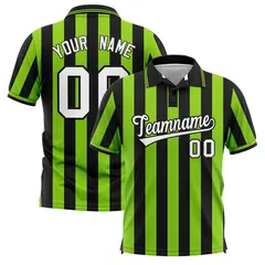 Black Neon Green Vertical Stripes Performance Polo Shirt 1