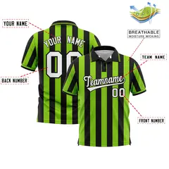 Black Neon Green Vertical Stripes Performance Polo Shirt 2