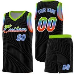 Black Neon Green Wave Pattern Basketball Jersey