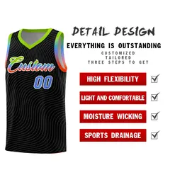 Black Neon Green Wave Pattern Basketball Jersey 2