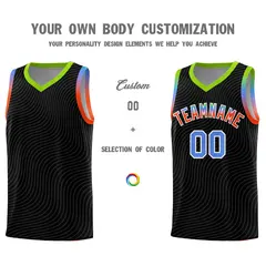 Black Neon Green Wave Pattern Basketball Jersey 3