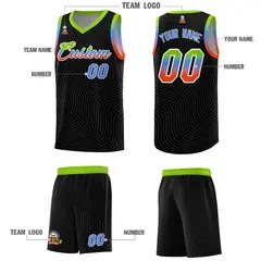 Black Neon Green Wave Pattern Basketball Jersey 5
