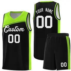 Black Neon Green-White Color Block Basketball Team Jersey