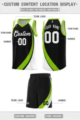 Black Neon Green-White Color Block Basketball Team Jersey 2