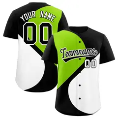 Black Neon Green-White Color Block Half Heart Baseball Jersey 1