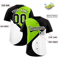 Black Neon Green-White Color Block Half Heart Baseball Jersey 2