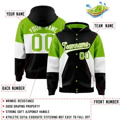 Black Neon Green-White Color Block Varsity Letterman Jacket Hoodie 4
