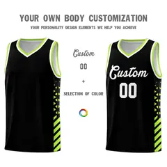 Black Neon Green White Diamond Stripe Side Basketball Jersey 3