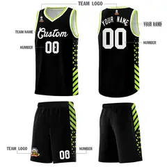 Black Neon Green White Diamond Stripe Side Basketball Jersey 5