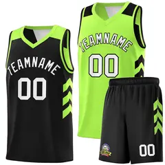 Black Neon Green White Double Side Basketball Jersey Sets