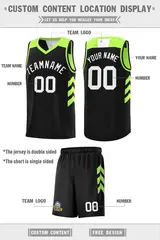 Black Neon Green White Double Side Basketball Jersey Sets 2