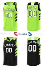 Black Neon Green White Double Side Basketball Jersey Sets 3